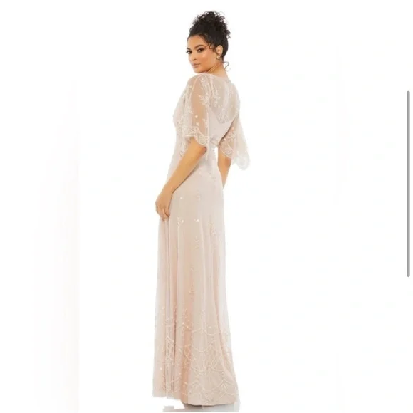 Mac Duggal 9144  V Neck Flounce Sleeve Embellished Mesh Gown in Blush 4 - Picture 2 of 7